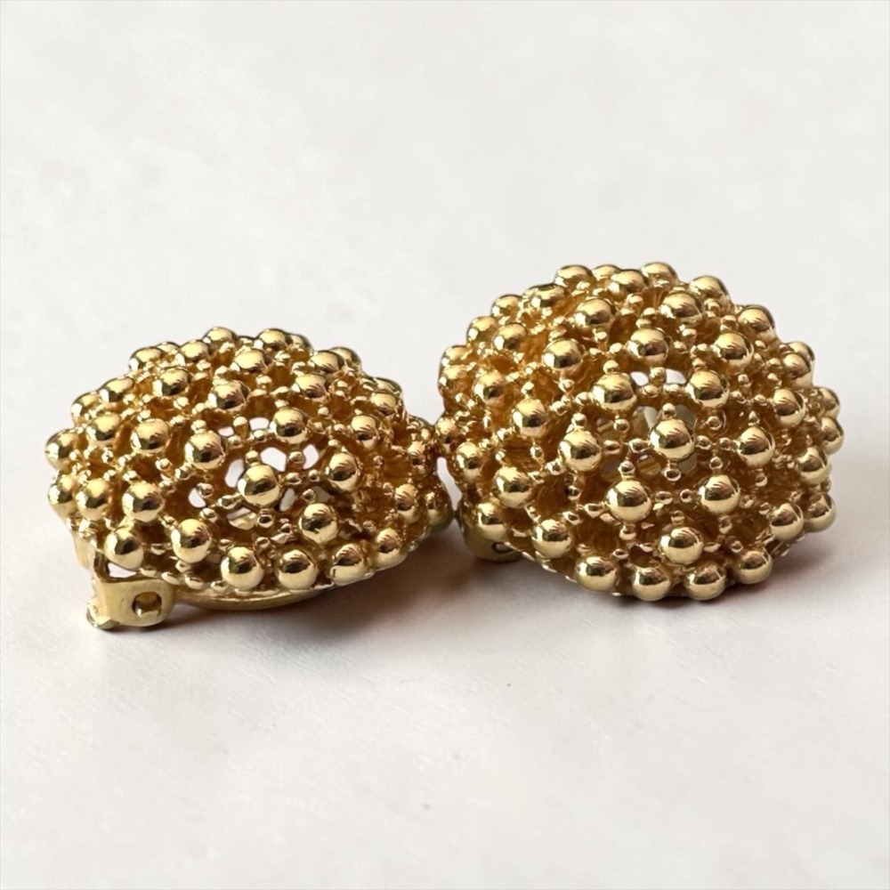 CINER Gold Dome Clip Earrings Beaded Etruscan Vintage Statement Designer - Picture 3 of 8